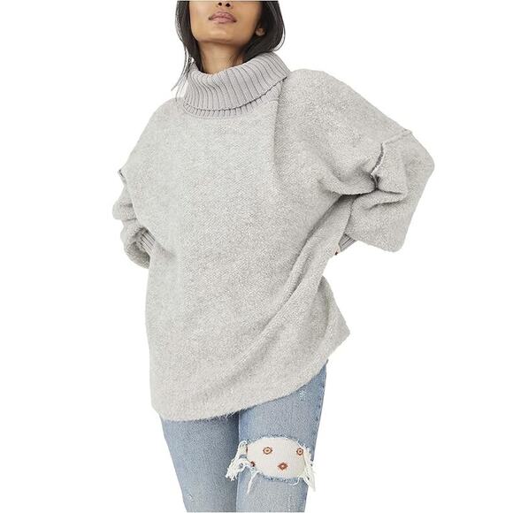 Free People Sweaters - Free People Milo Pullover Grey Tight Knit Cowl Neck Oversized Sweater Size L